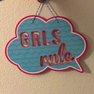 Blue and Pink 'GRLS Rule' Wall Sign